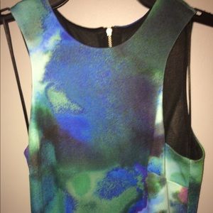 XS Watercolor Detailed Blue Green Dress